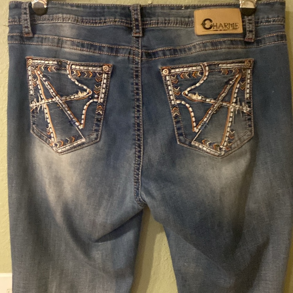 Charme Distressed Jeans With Decorative Pockets Size 34, Western, Rocker, Boho - Picture 6 of 12